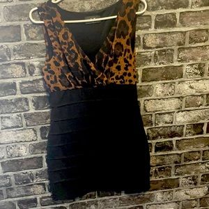 Black leopard v neck dress